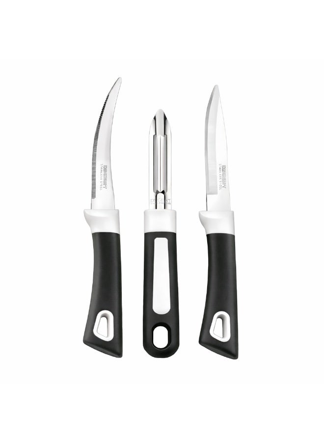 ديسينت ديسنت 3 بيسز كيتشن نايف سِت –  وِذ آوت ستاند | ستينلس ستيل بليدز – رَست ريزِستَنت | بلاين نايف 21.2 سم، ليزر نايف 21.2 سم آند بيلَر 18.8 سم - Image 1